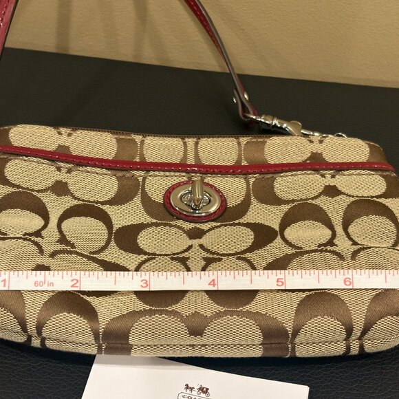 Coach khaki and Black Cherry Signature Medium Wristlet NWT - Picture 3 of 6